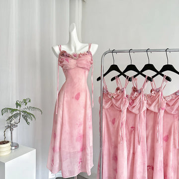 Elegant A Line 3D Flower Print Floral Chiffon Long Evening Dress Outfits HZ1023